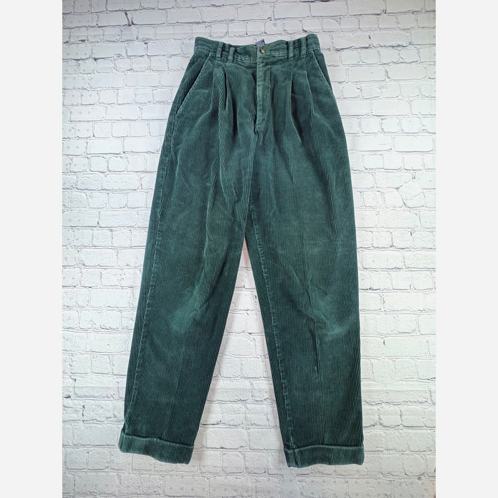 Gap Corduroy Pants Women 9/10 Green Good Vintage Pleated Wide Wale Cuffed
